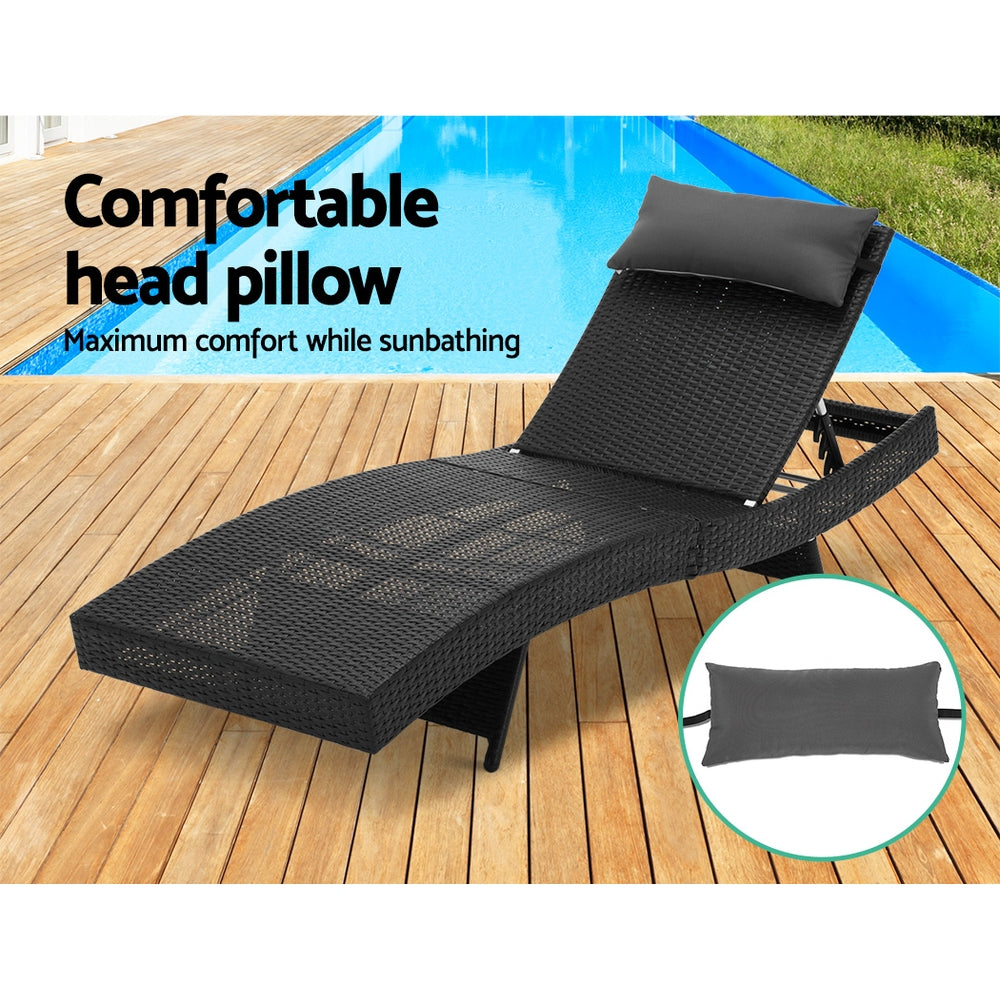 Gardeon Sun Lounge Wicker Lounger Outdoor Furniture Beach Chair Garden Adjustable Black - Cosy Abode