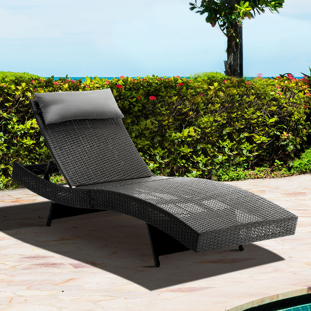 Gardeon Sun Lounge Wicker Lounger Outdoor Furniture Beach Chair Garden Adjustable Black - Cosy Abode