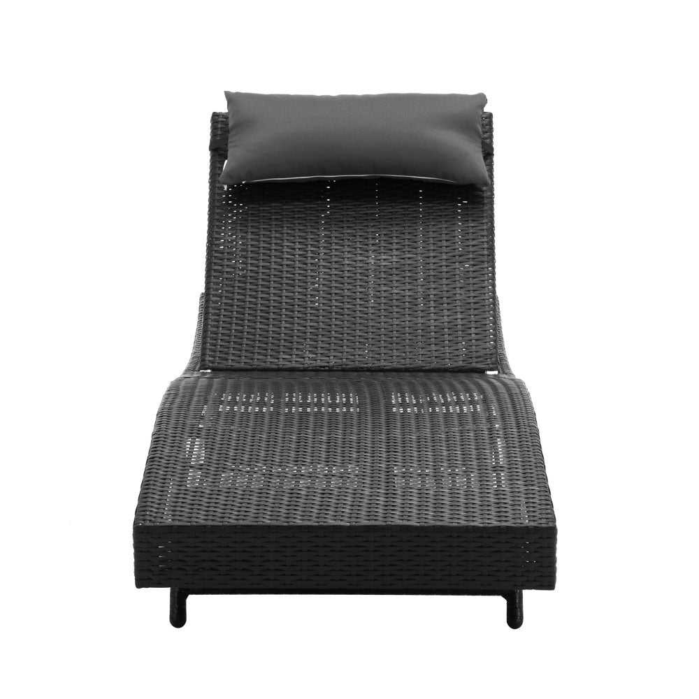 Gardeon 2PC Sun Lounge Wicker Lounger Outdoor Furniture Beach Chair Garden Adjustable Black - Cosy Abode