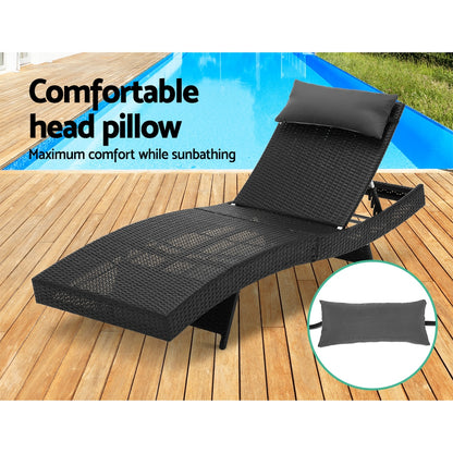 Gardeon 2PC Sun Lounge Wicker Lounger Outdoor Furniture Beach Chair Garden Adjustable Black - Cosy Abode