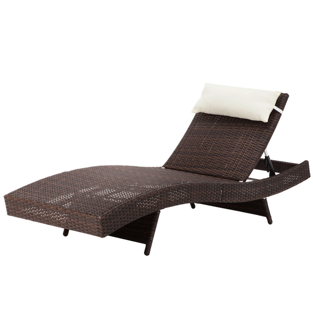 Gardeon Sun Lounge Wicker Lounger Outdoor Furniture Beach Chair Garden Adjustable Brown - Cosy Abode