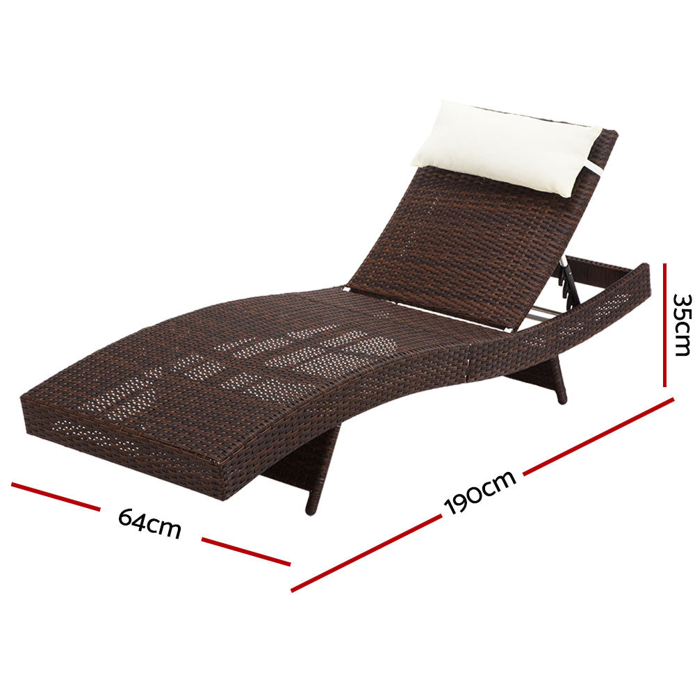 Gardeon Sun Lounge Wicker Lounger Outdoor Furniture Beach Chair Garden Adjustable Brown - Cosy Abode