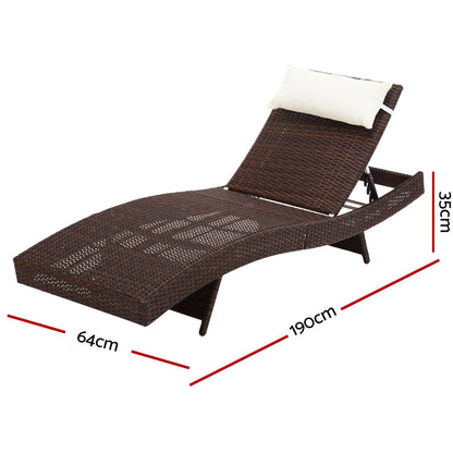 Gardeon Sun Lounge Wicker Lounger Outdoor Furniture Beach Chair Garden Adjustable Brown - Cosy Abode