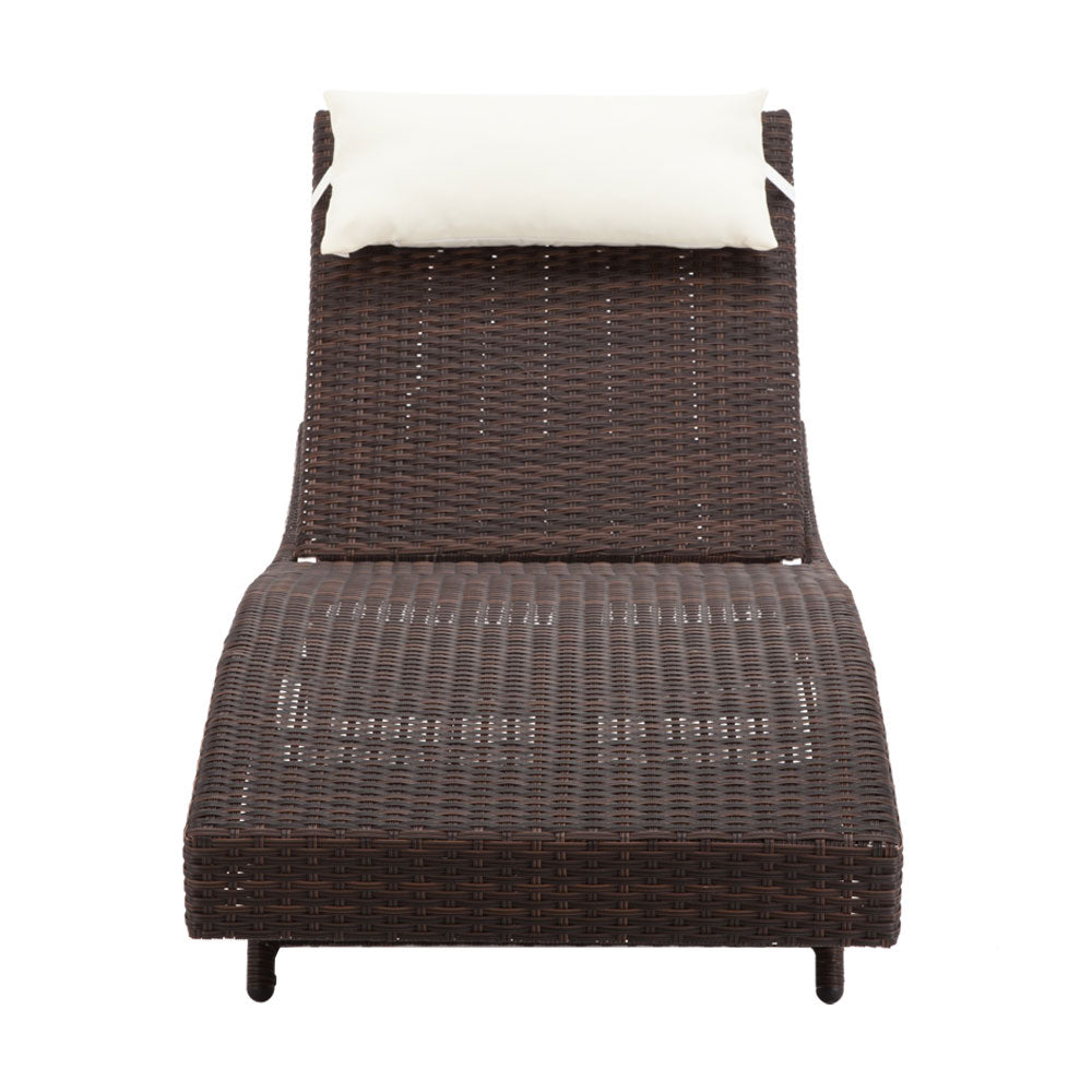 Gardeon Sun Lounge Wicker Lounger Outdoor Furniture Beach Chair Garden Adjustable Brown - Cosy Abode