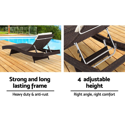 Gardeon Sun Lounge Wicker Lounger Outdoor Furniture Beach Chair Garden Adjustable Brown - Cosy Abode