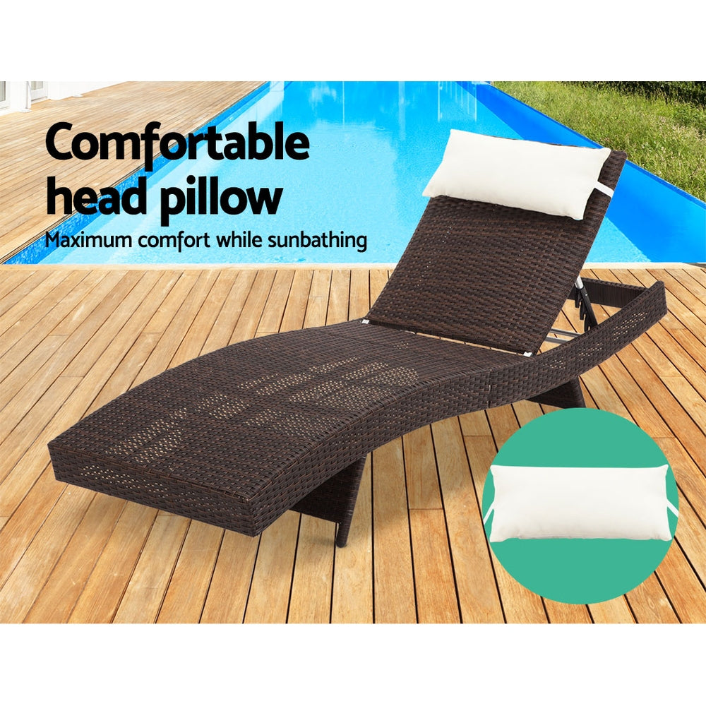Gardeon Sun Lounge Wicker Lounger Outdoor Furniture Beach Chair Garden Adjustable Brown - Cosy Abode