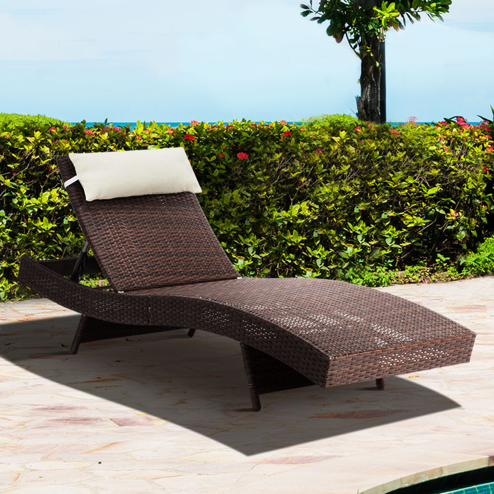 Gardeon Sun Lounge Wicker Lounger Outdoor Furniture Beach Chair Garden Adjustable Brown - Cosy Abode