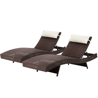 Gardeon 2PC Sun Lounge Wicker Lounger Outdoor Furniture Beach Chair Garden Adjustable Brown - Cosy Abode