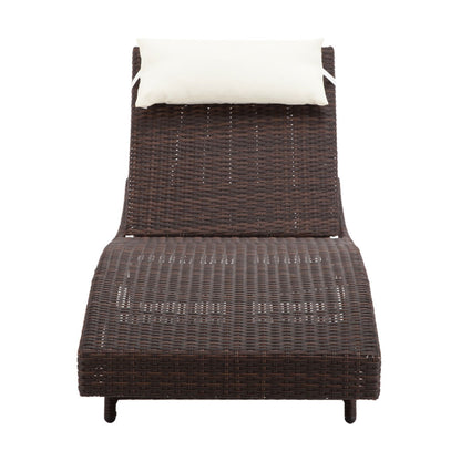 Gardeon 2PC Sun Lounge Wicker Lounger Outdoor Furniture Beach Chair Garden Adjustable Brown - Cosy Abode