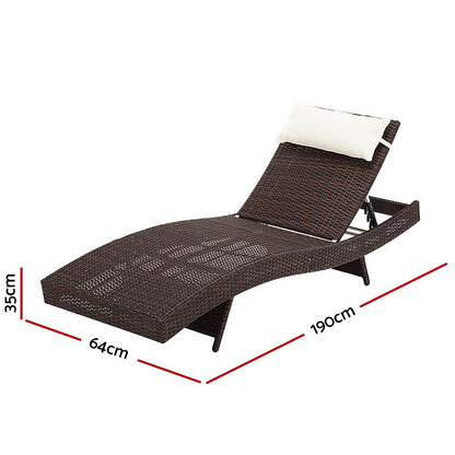 Gardeon 2PC Sun Lounge Wicker Lounger Outdoor Furniture Beach Chair Garden Adjustable Brown - Cosy Abode