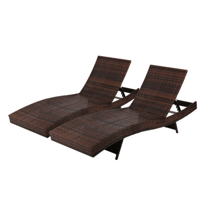Gardeon 2PC Sun Lounge Wicker Lounger Outdoor Furniture Beach Chair Garden Adjustable Brown - Cosy Abode