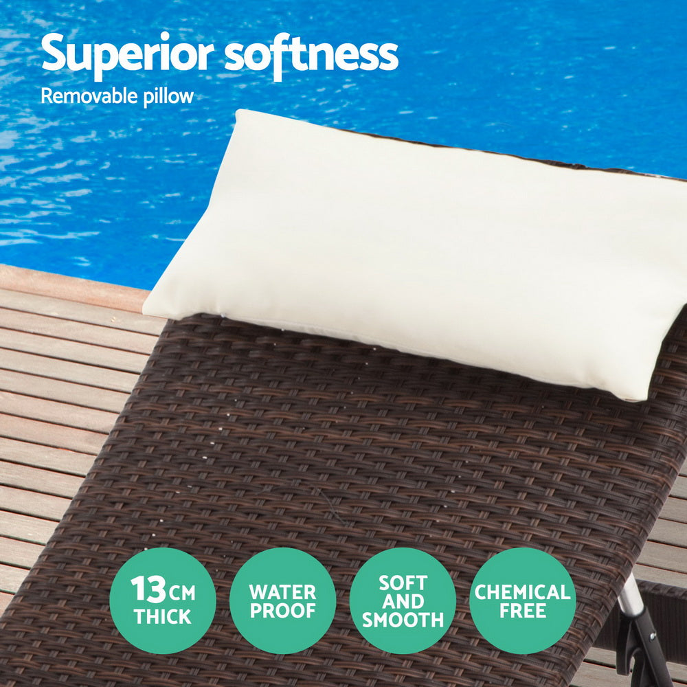 Gardeon 2PC Sun Lounge Wicker Lounger Outdoor Furniture Beach Chair Garden Adjustable Brown - Cosy Abode