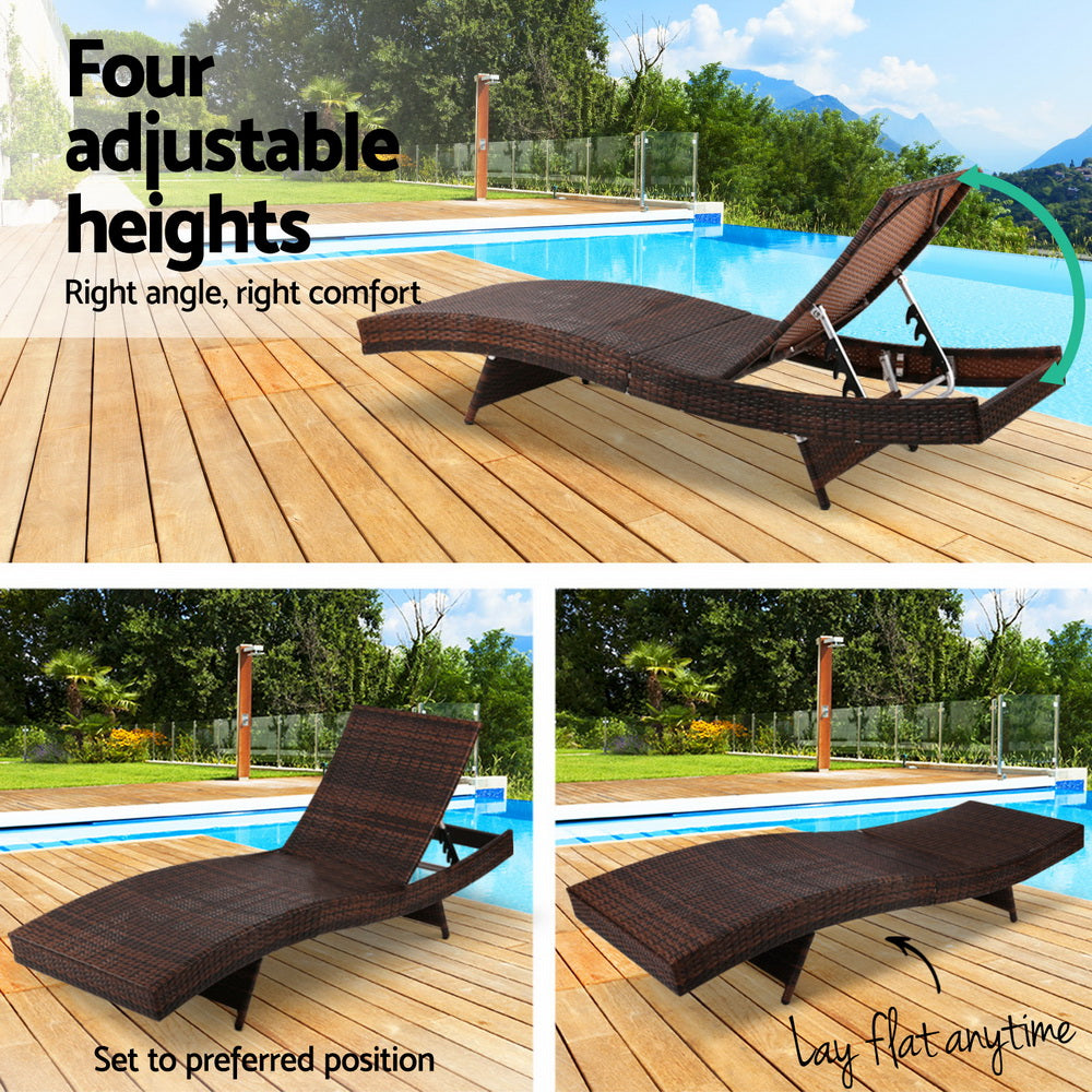 Gardeon 2PC Sun Lounge Wicker Lounger Outdoor Furniture Beach Chair Garden Adjustable Brown - Cosy Abode