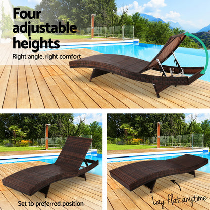 Gardeon 2PC Sun Lounge Wicker Lounger Outdoor Furniture Beach Chair Garden Adjustable Brown - Cosy Abode