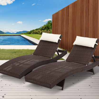 Gardeon 2PC Sun Lounge Wicker Lounger Outdoor Furniture Beach Chair Garden Adjustable Brown - Cosy Abode