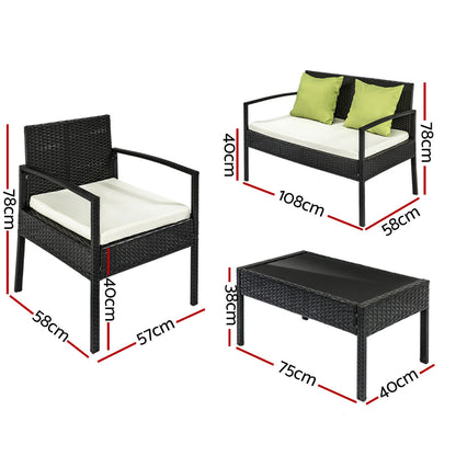 Gardeon Outdoor Sofa Set Wicker Lounge Setting Table and Chairs Patio Furniture - Cosy Abode