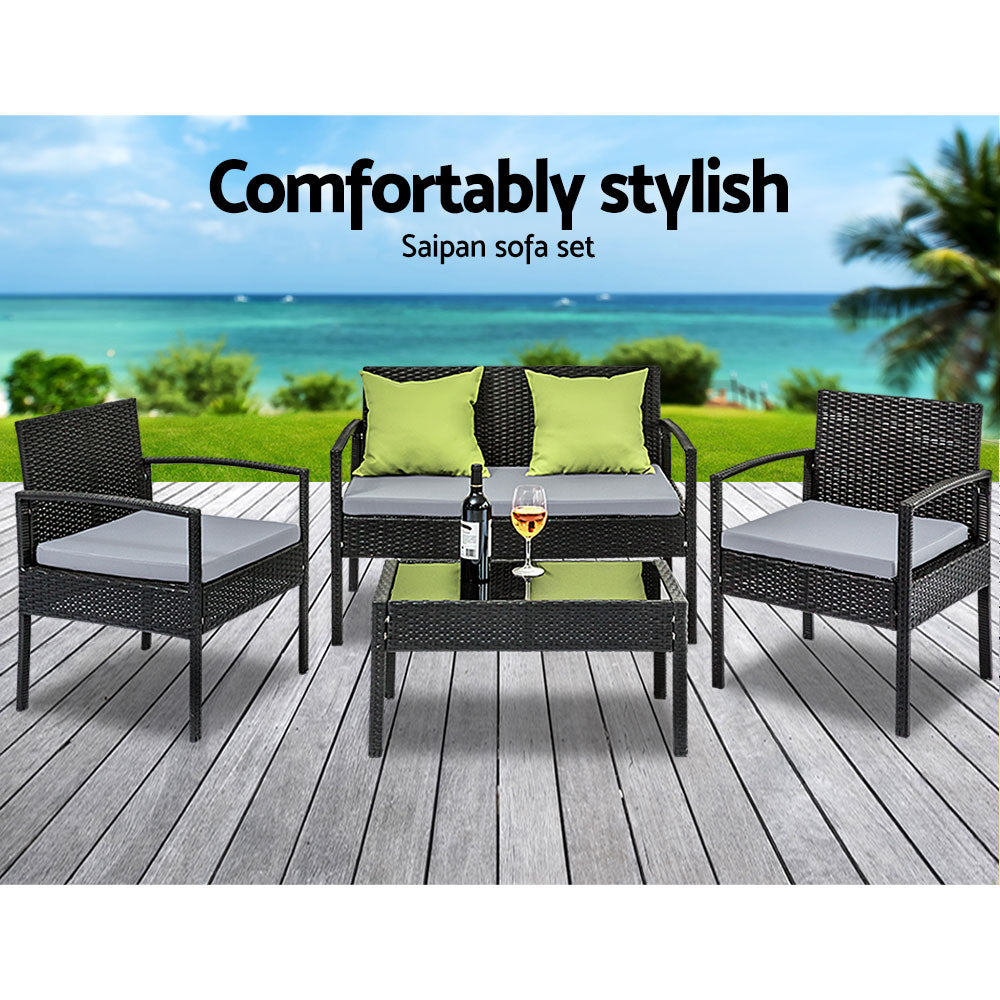 Gardeon Outdoor Sofa Set Wicker Lounge Setting Table and Chairs Patio Furniture - Cosy Abode