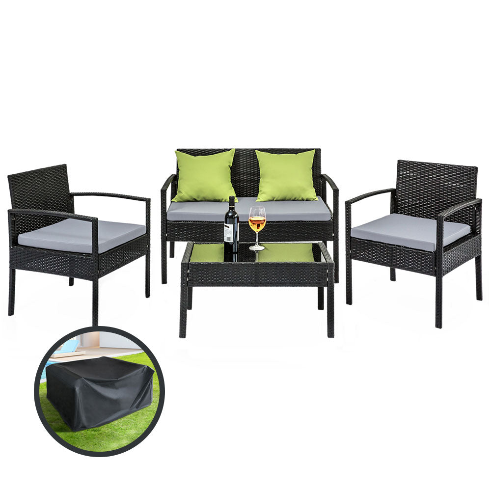 Gardeon Outdoor Sofa Set Wicker Lounge Setting Table and Chairs Storage Cover - Cosy Abode