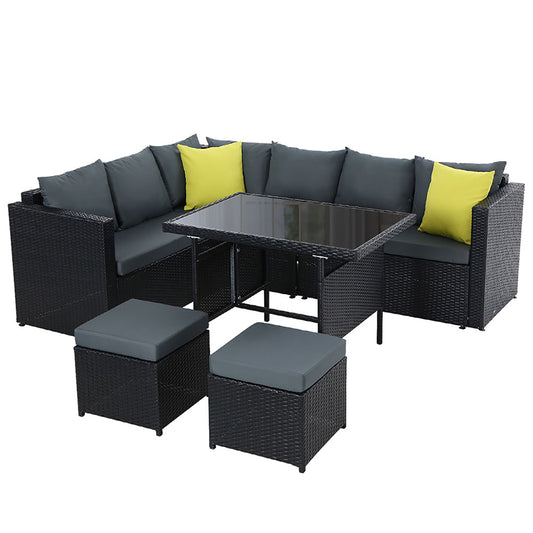 Gardeon Outdoor Dining Set Aluminum Table Chairs Wicker Setting Black - Cosy Abode