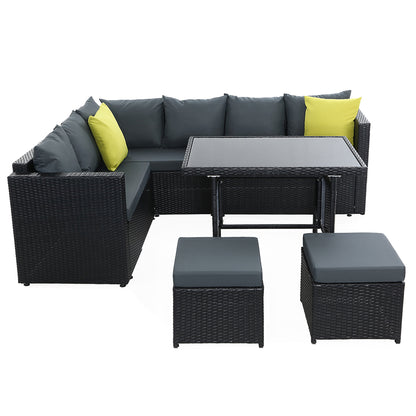 Gardeon Outdoor Dining Set Aluminum Table Chairs Wicker Setting Black - Cosy Abode