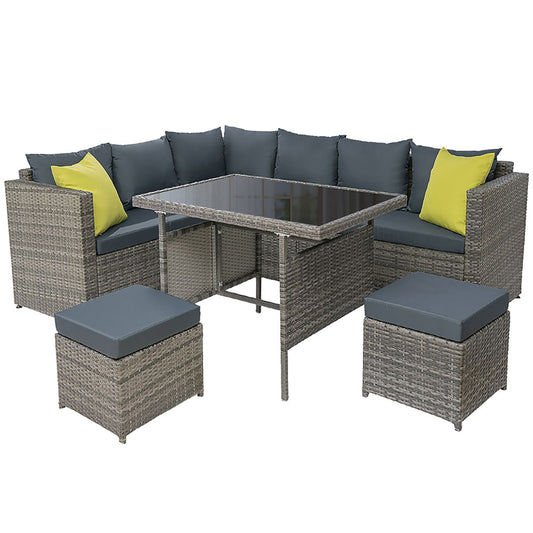 Gardeon Outdoor Dining Set Aluminum Table Chairs Wicker Setting Grey - Cosy Abode