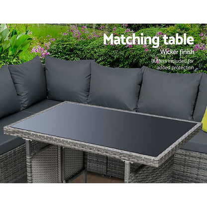 Gardeon Outdoor Dining Set Aluminum Table Chairs Wicker Setting Grey - Cosy Abode