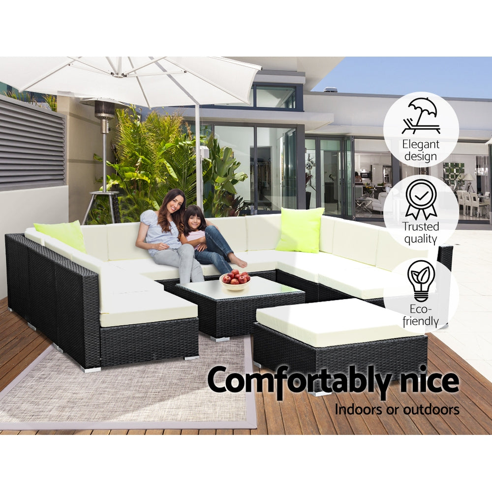 Gardeon 10-Piece Outdoor Sofa Set Wicker Couch Lounge Setting Cover - Cosy Abode