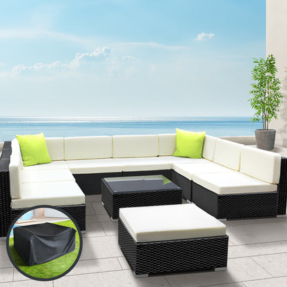 Gardeon 10-Piece Outdoor Sofa Set Wicker Couch Lounge Setting Cover - Cosy Abode