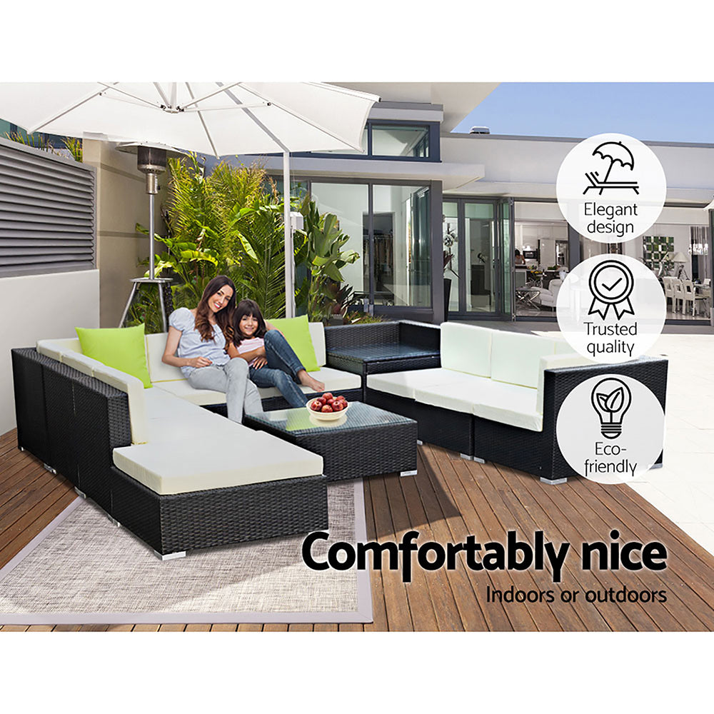 Gardeon 11PC Sofa Set with Storage Cover Outdoor Furniture Wicker - Cosy Abode