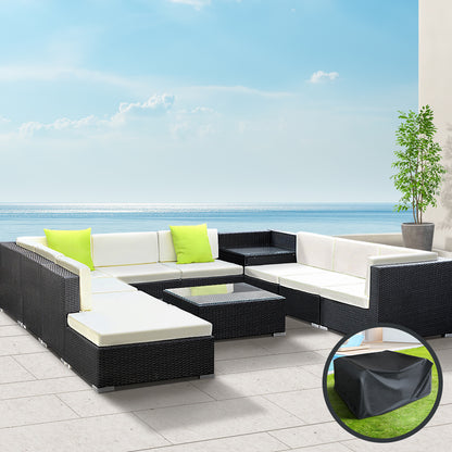 Gardeon 11PC Sofa Set with Storage Cover Outdoor Furniture Wicker - Cosy Abode