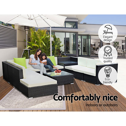 Gardeon 11PC Outdoor Furniture Sofa Set Wicker Garden Patio Lounge - Cosy Abode