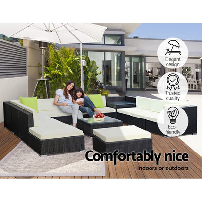 Gardeon 13-Piece Outdoor Sofa Set Wicker Couch Lounge Setting Cover - Cosy Abode