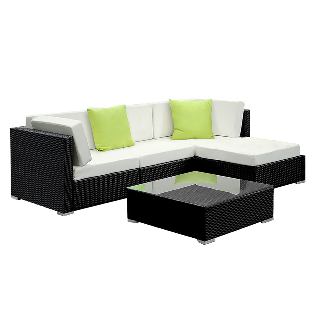 Gardeon 5-Piece Outdoor Sofa Set Wicker Couch Lounge Setting Cover - Cosy Abode