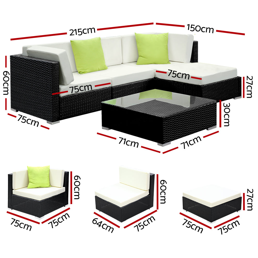 Gardeon 5-Piece Outdoor Sofa Set Wicker Couch Lounge Setting Cover - Cosy Abode
