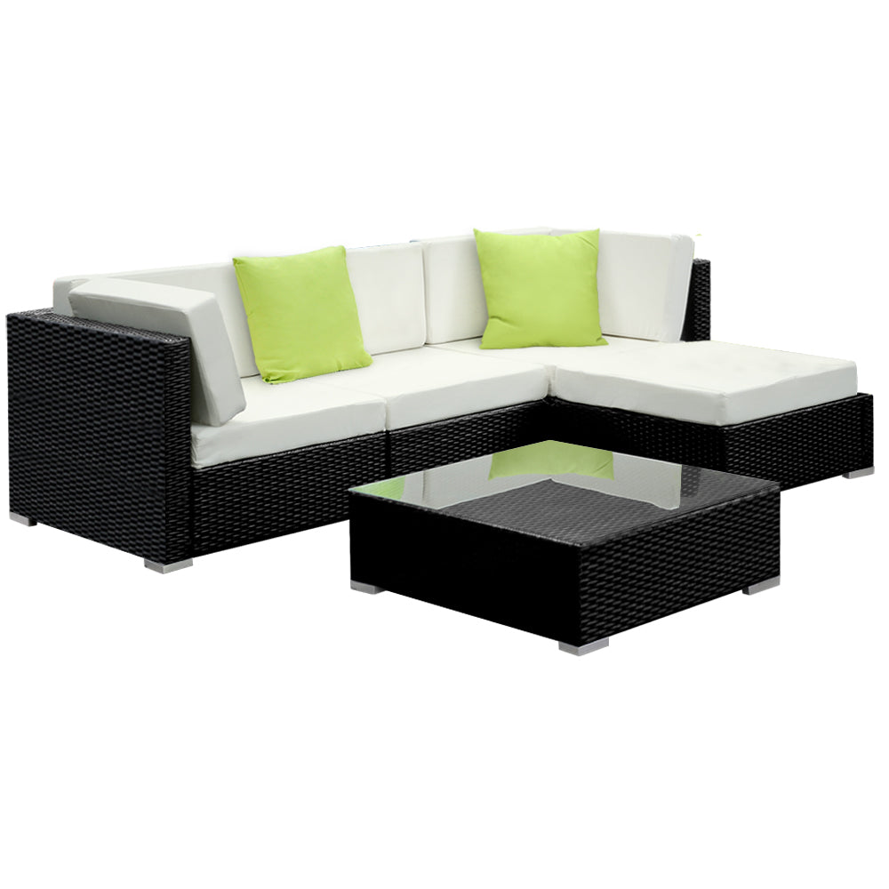 Gardeon 5-Piece Outdoor Sofa Set Wicker Couch Lounge Setting Cover - Cosy Abode