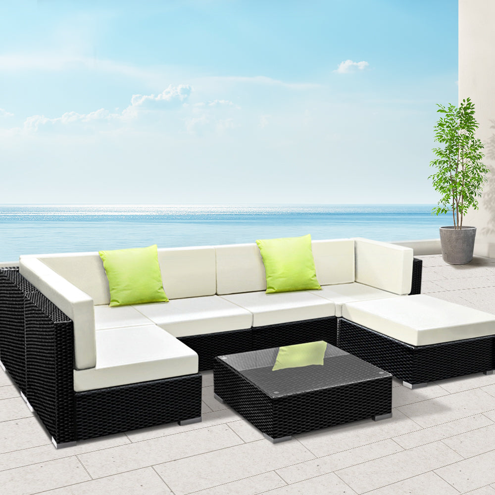 Gardeon 7-Piece Outdoor Sofa Set Wicker Couch Lounge Setting 6 Seater - Cosy Abode