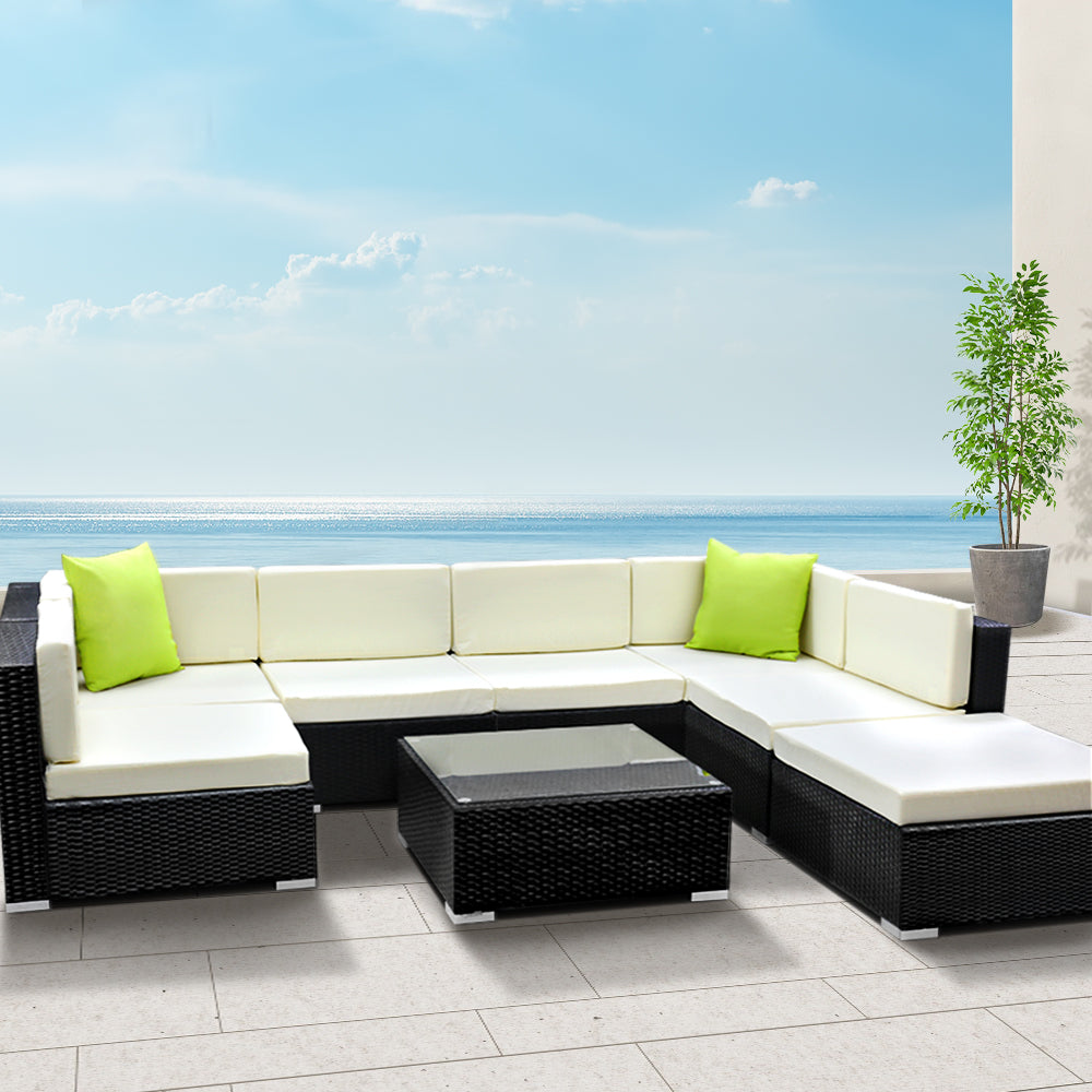 Gardeon 8-Piece Outdoor Sofa Set Wicker Couch Lounge Setting 7 Seater - Cosy Abode