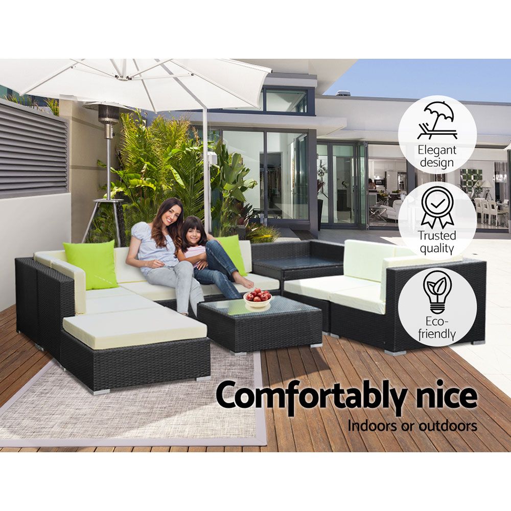 Gardeon 9-Piece Outdoor Sofa Set Wicker Couch Lounge Setting 7 Seater - Cosy Abode