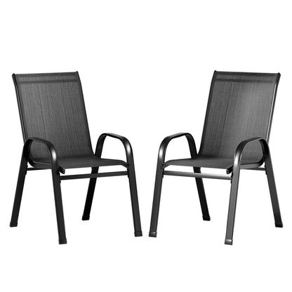 Gardeon 2PC Outdoor Dining Chairs Stackable Lounge Chair Patio Furniture Black - Cosy Abode