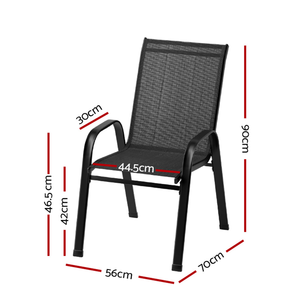 Gardeon 2PC Outdoor Dining Chairs Stackable Lounge Chair Patio Furniture Black - Cosy Abode