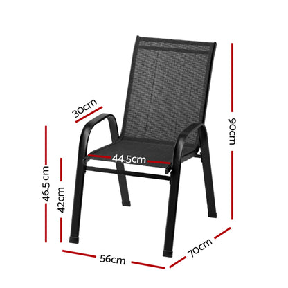 Gardeon 2PC Outdoor Dining Chairs Stackable Lounge Chair Patio Furniture Black - Cosy Abode