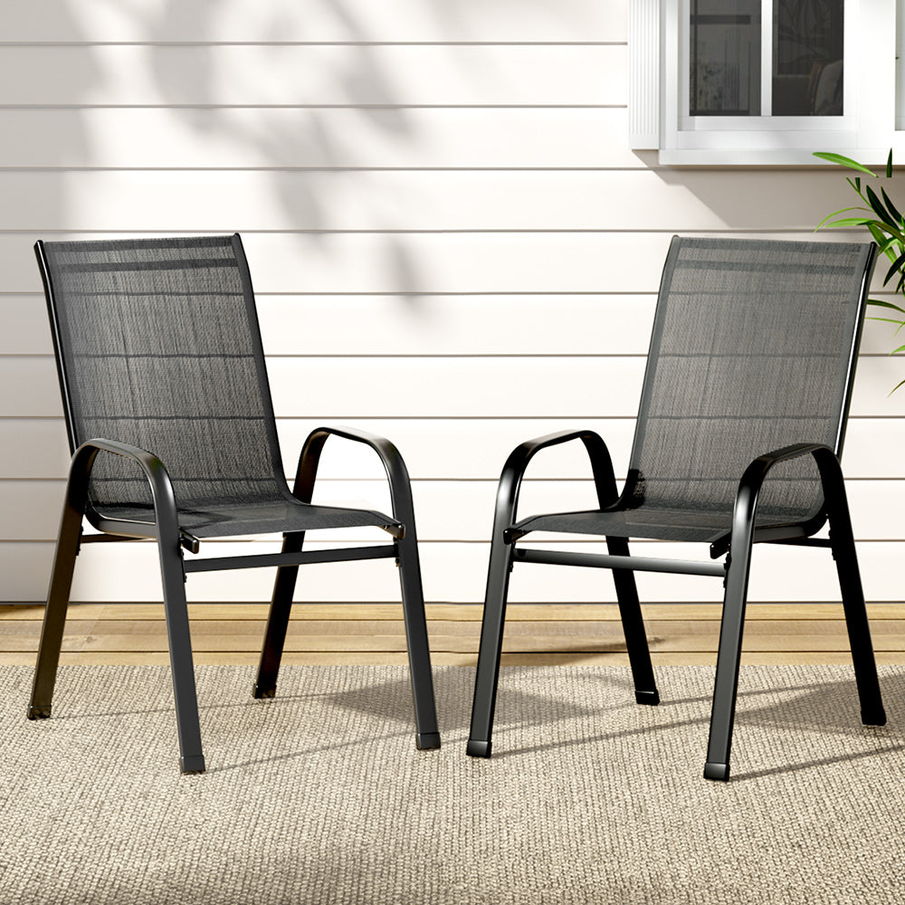 Gardeon 2PC Outdoor Dining Chairs Stackable Lounge Chair Patio Furniture Black - Cosy Abode