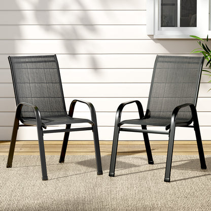 Gardeon 2PC Outdoor Dining Chairs Stackable Lounge Chair Patio Furniture Black - Cosy Abode