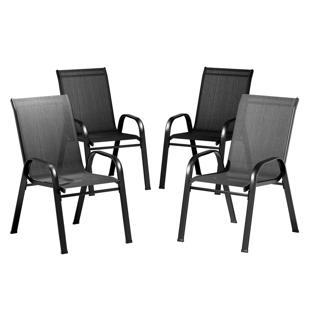 Gardeon 4PC Outdoor Dining Chairs Stackable Lounge Chair Patio Furniture Black - Cosy Abode