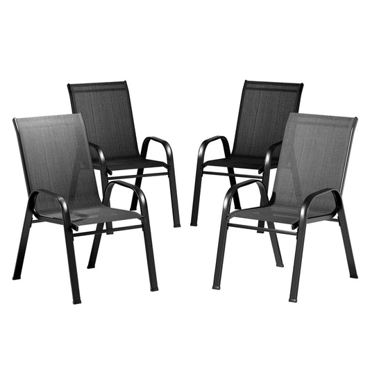 Gardeon 4PC Outdoor Dining Chairs Stackable Lounge Chair Patio Furniture Black - Cosy Abode