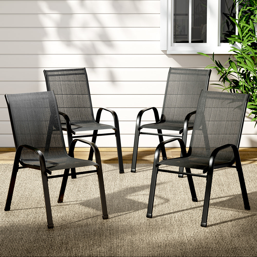 Gardeon 4PC Outdoor Dining Chairs Stackable Lounge Chair Patio Furniture Black - Cosy Abode