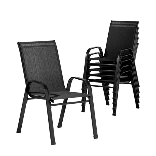 Gardeon 6PC Outdoor Dining Chairs Stackable Lounge Chair Patio Furniture Black - Cosy Abode