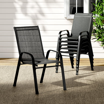 Gardeon 6PC Outdoor Dining Chairs Stackable Lounge Chair Patio Furniture Black - Cosy Abode