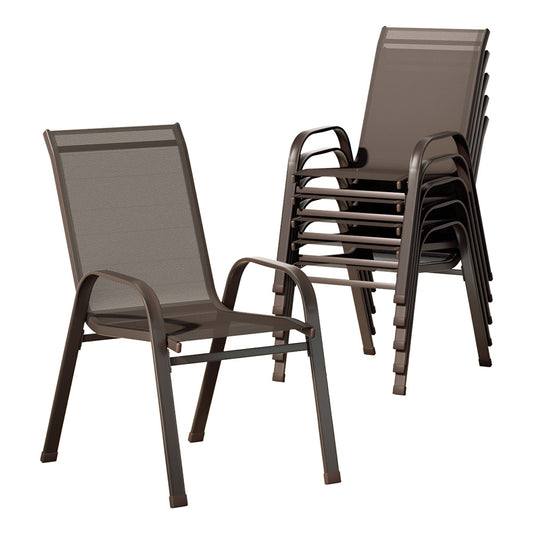 Gardeon 6PC Outdoor Dining Chairs Stackable Lounge Chair Patio Furniture Brown - Cosy Abode
