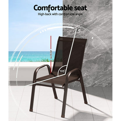 Gardeon 6PC Outdoor Dining Chairs Stackable Lounge Chair Patio Furniture Brown - Cosy Abode